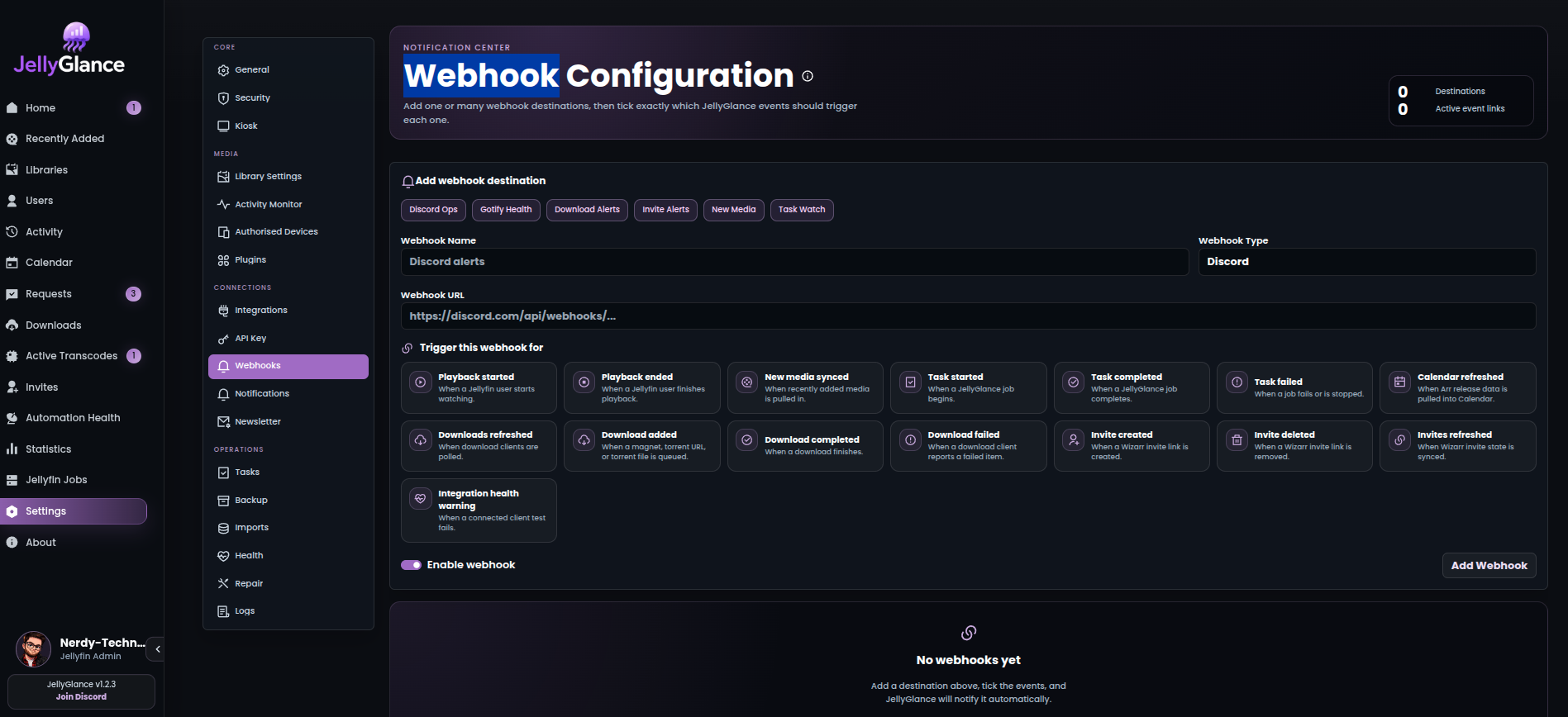 Webhook settings